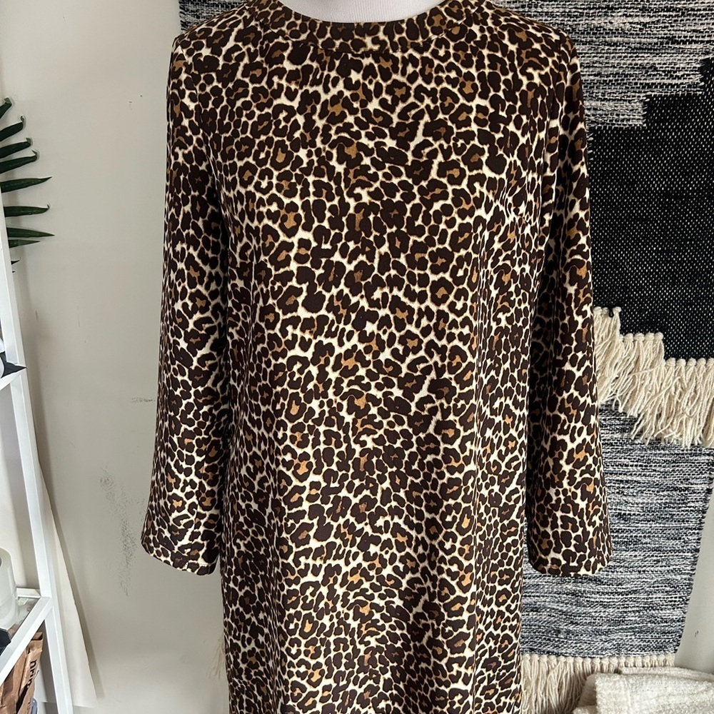 J.Crew Leopard Print Shift Dress 8 – Classic Chic 3/4 Sleeve Work to Weekend - Picture 2 of 8